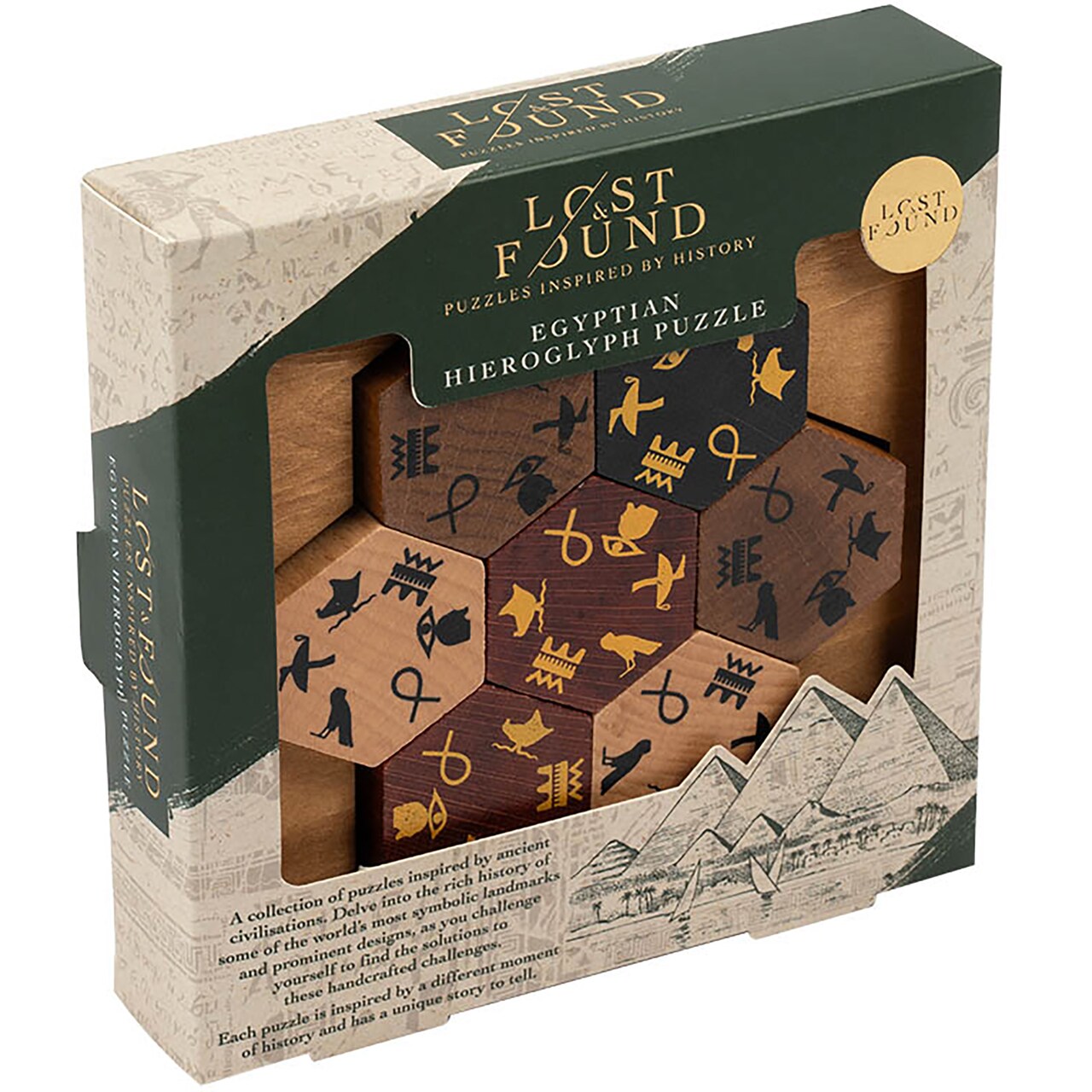 Professor Puzzle: Egyptian Hieroglyph Puzzle - 3D Wooden Brainteaser, Tile Aligning Mental Challenge, Ancient Symbol Matching, Lost & Found Collection